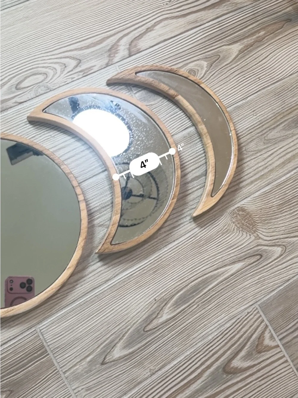 Moon Phase Wall Mirror Set in Natural Wood